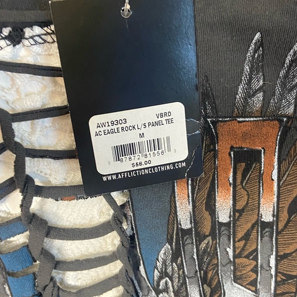 Affliction Long Sleeve Low Cut Sheer Lace Back Tee Shirt - Picture 4 of 6